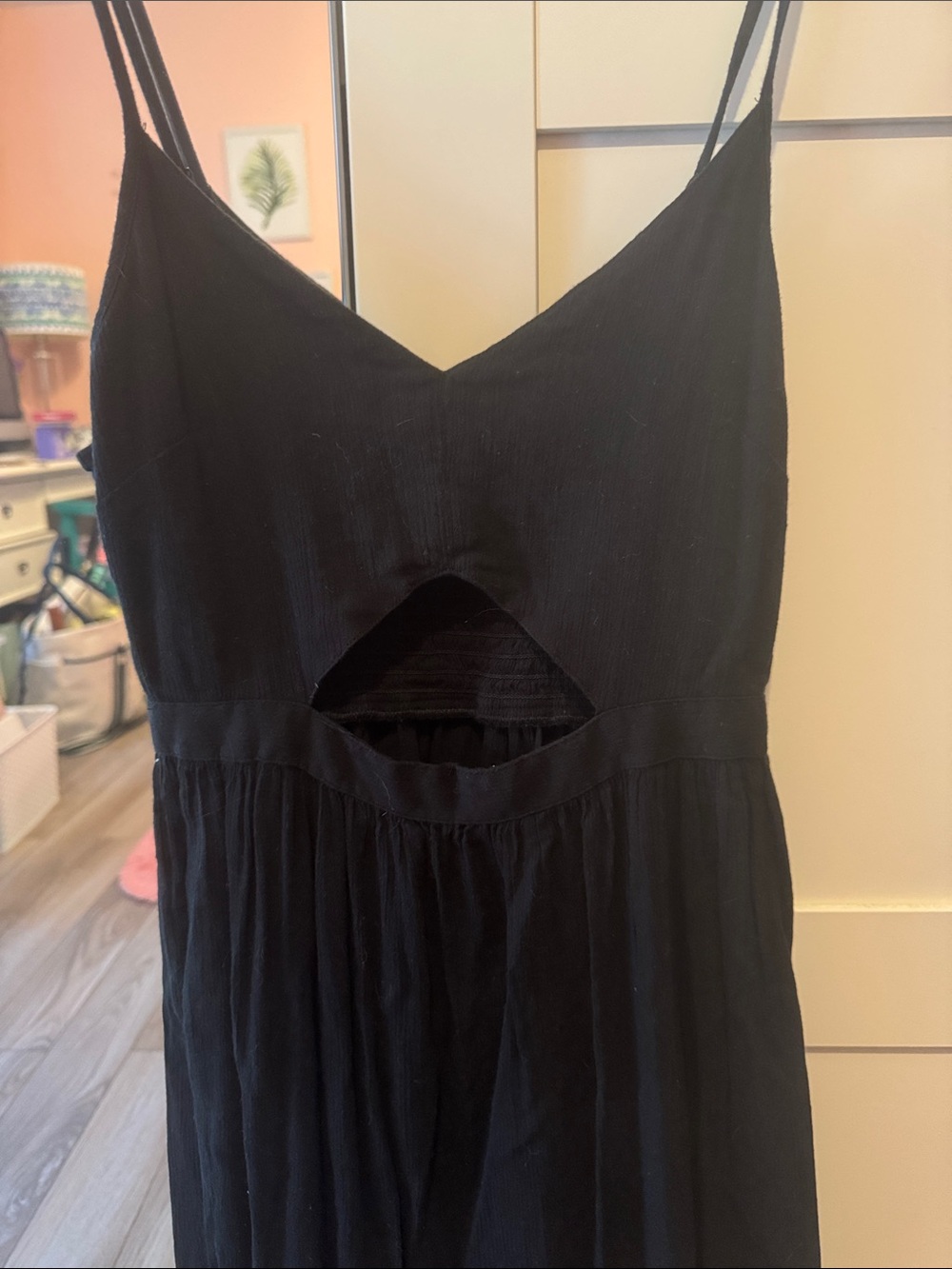 aerie Black Spaghetti-Strap Maxi Dress with Front Cutout - Picture 3 of 5